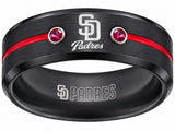 San Diego Padres Ring | Black & Red CZ | Wedding Band