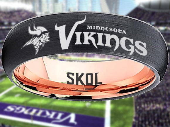 Minnesota Vikings Ring Black & Rose Gold Wedding Band 6mm | Sizes 6-13 #vikings #skol #nfl