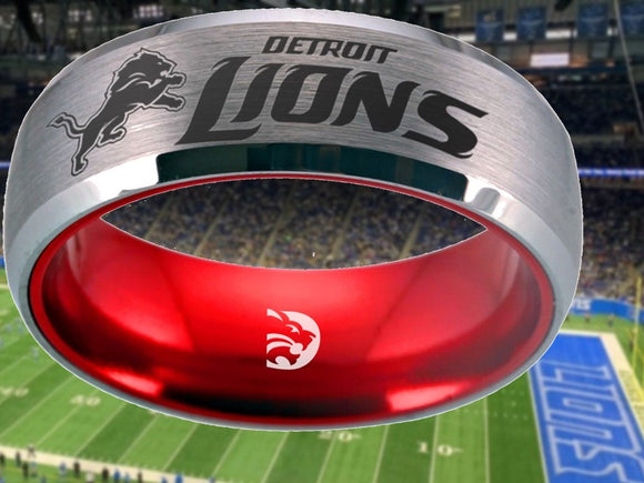 Detroit Lions Ring Silver & Red Wedding Band | Sizes 6-13 #detroit #lions #nfl