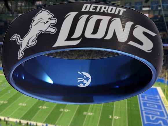 Detroit Lions Ring Black & Blue Wedding Band | Sizes 6-13 #detroit #lions #nfl