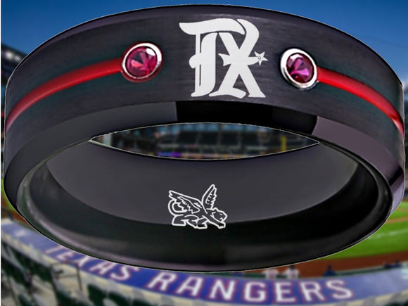 Texas Rangers City Connect Ring Black and Red CZ Wedding Band Style | Sizes 6-13 #texasrangers