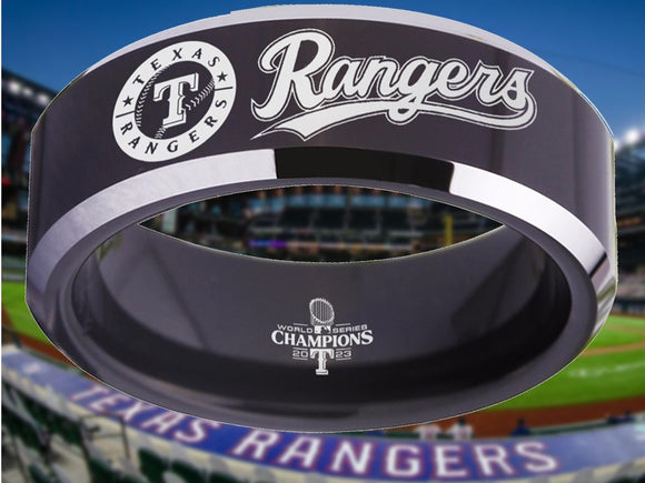 Texas Rangers Ring Championship Ring Black & Silver Wedding Band | Sizes 4 - 17 #texasrangers #mlb