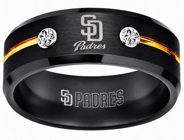 San Diego Padres Ring | Black & Gold CZ | Wedding Band