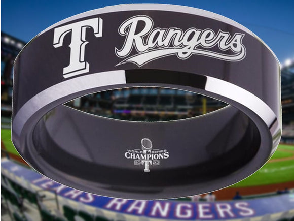 Texas Rangers Ring World Series Ring Black & Silver Wedding Band | Sizes 4 - 17 #texasrangers #mlb