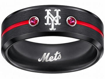 NY Mets Ring | Black & Red CZ | Customizable
