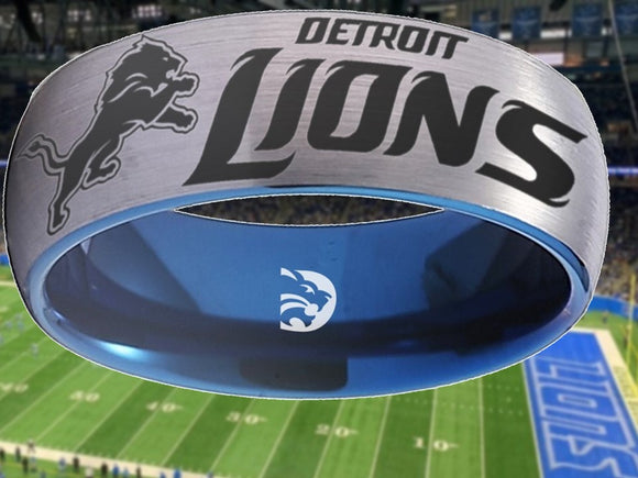 Detroit Lions Ring Silver & Blue Wedding Band | Sizes 6-13 #detroit #lions #nfl