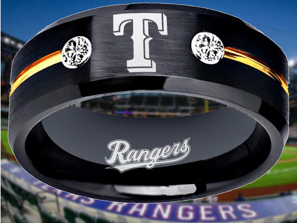 Texas Rangers Ring Black & Gold CZ Wedding Band Style | Sizes 6-13 #texasrangers #mlb