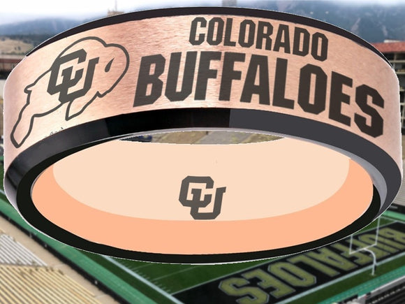 Colorado Buffaloes Ring Rose Gold & Black Wedding Band | Sizes 6-13 #buffs #ncaa
