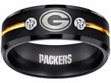 Green Bay Packers Ring | Black and Gold CZ | Customizable