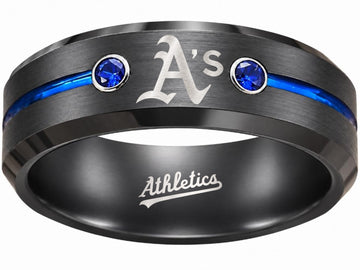 Oakland A's Ring | Black & Blue CZ | Customizable