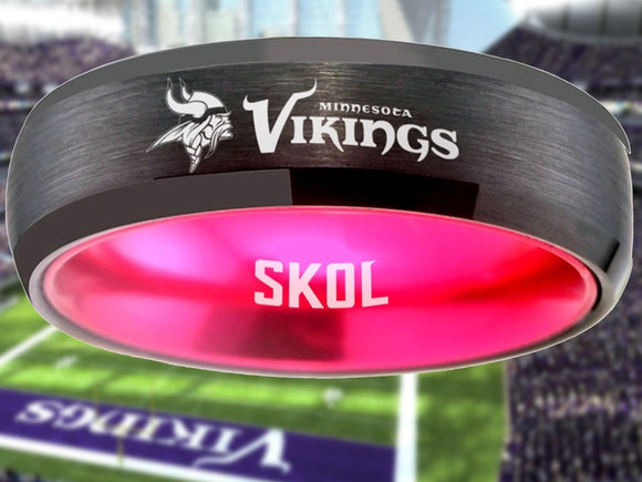 Vikings Ring Black & Pink Wedding Band 6mm | Sizes 6-13 #vikings #skol #nfl