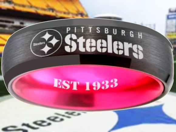 Pittsburgh Steelers Ring 6mm Black & Pink Wedding Band | Sizes 6-13 #pittsburgh #steelers