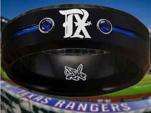 Texas Rangers City Connect Ring Black and Blue CZ Wedding Band Style | Sizes 6-13 #texasrangers