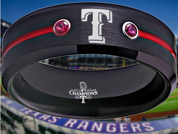 Texas Rangers Ring World Series Ring Black & Red CZ Wedding Band | Sizes 6-13 #texasrangers #mlb