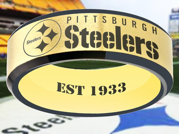 Pittsburgh Steelers Ring Gold & Black Wedding Band | Sizes 6-13 #pittsburgh #steelers