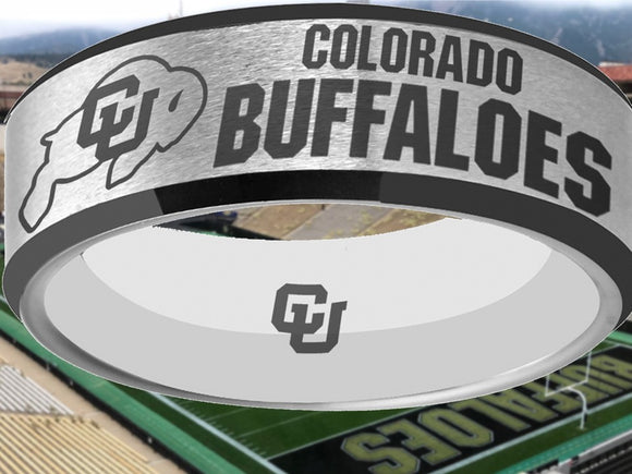 Colorado Buffaloes Ring Silver & Black Wedding Band | Sizes 6-13 #buffs #ncaa