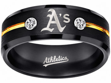 Oakland A's Ring | Black & Gold CZ | Customizable
