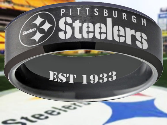 Pittsburgh Steelers Ring | Black Wedding Ring | Sizes 6-13