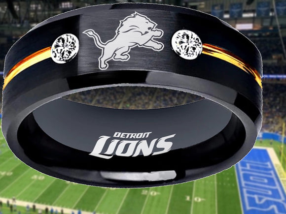 Detroit Lions Ring Black & Gold CZ Wedding Band | Sizes 6-13 #detroit #lions #nfl