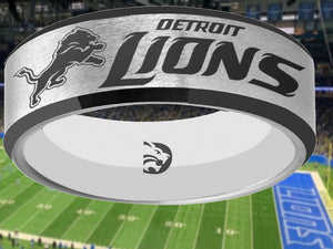 Detroit Lions Ring Silver & Black Wedding Band | Sizes 6-13 #detroit #lions #nfl