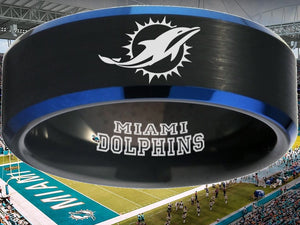 Miami Dolphins Ring Black & Blue Tungsten Wedding Ring #miami #dolphins #miamidolphins