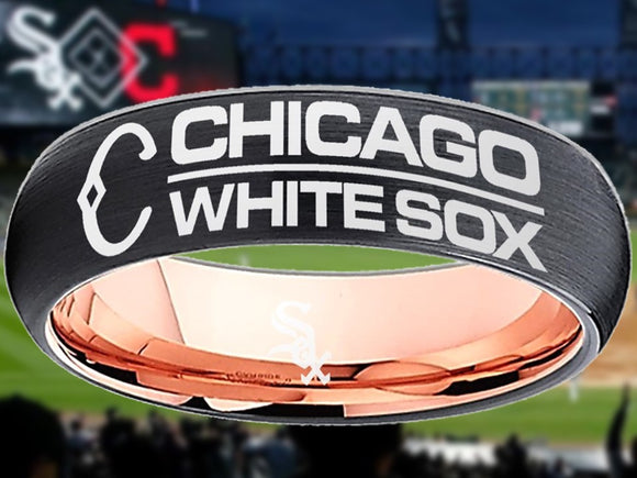 Chicago White Sox Ring Black & Rose Gold 6mm Wedding Ring Sizes 5 - 13 #whitesox #mlb