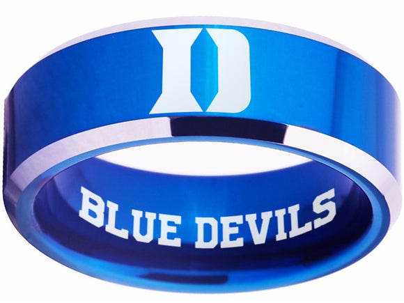Duke Blue Devils Ring Blue Tungsten Engraved Ring 8mm Band Sizes 4 - 17 Basketball