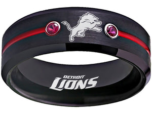 Detroit Lions Ring Black & Red CZ Wedding Band | Sizes 6-13 #detroit #lions #nfl
