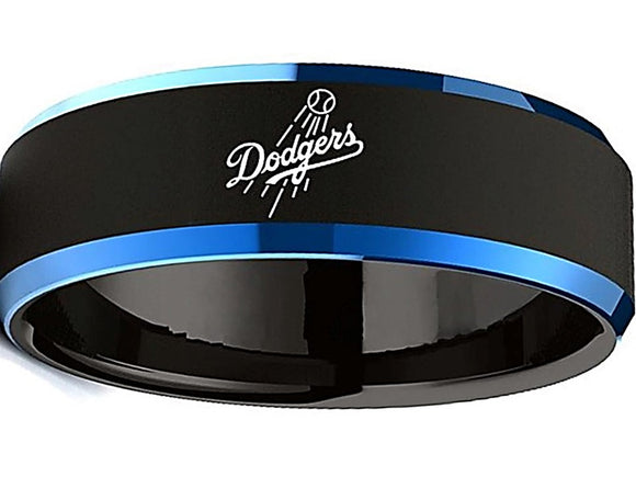 LA Dodgers Ring Men's Ring 8mm Black and Blue Tungsten Wedding Ring #Dodgers
