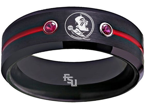 Florida State Seminoles Ring FSU Logo Ring Wedding Band Black & Red CZ #fsu #ncaa