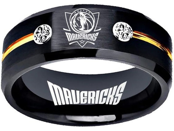 Dallas Mavericks Logo Ring Mavs NBA Black Gold CZ Ring Size 6 - 13 #nba #mavericks #basketball