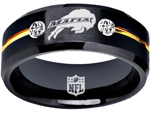 Buffalo Bills Ring Bills Mafia Logo Ring 8mm Black & Gold CZ Ring Tungsten NFL Ring #bills