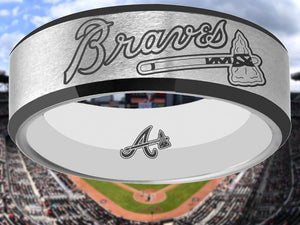 Atlanta Braves Ring matte Silver & Black Tungsten Wedding Ring Sizes 6 - 13 #atlanta #braves