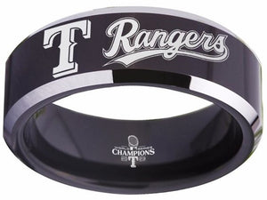 Texas Rangers Ring World Series Ring Black & Silver Wedding Band | Sizes 4 - 17 #texasrangers #mlb