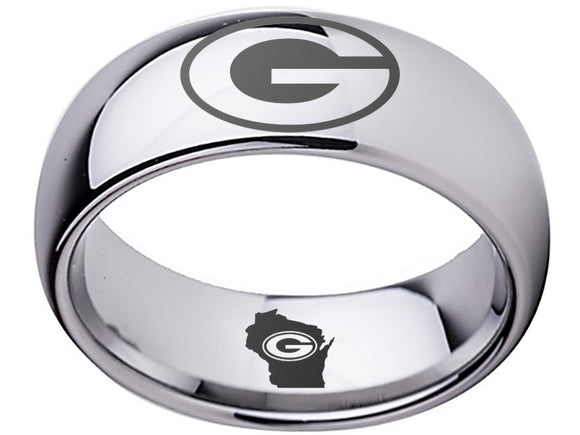 Green Bay Packers Ring Silver Wedding Band | Sizes 5-16