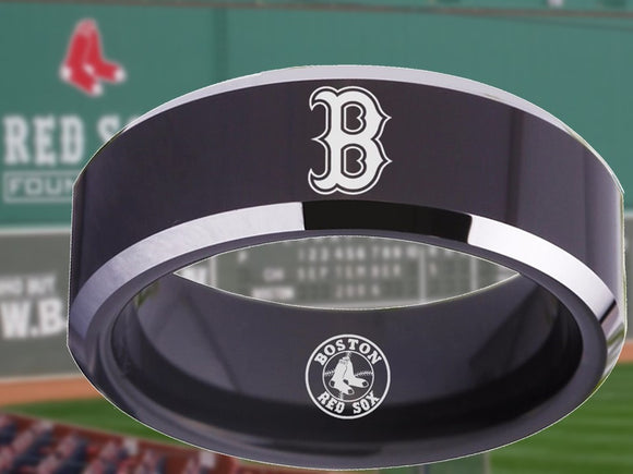 Boston Red Sox Ring Red Sox Wedding Ring Black & Silver Sizes 4 - 17