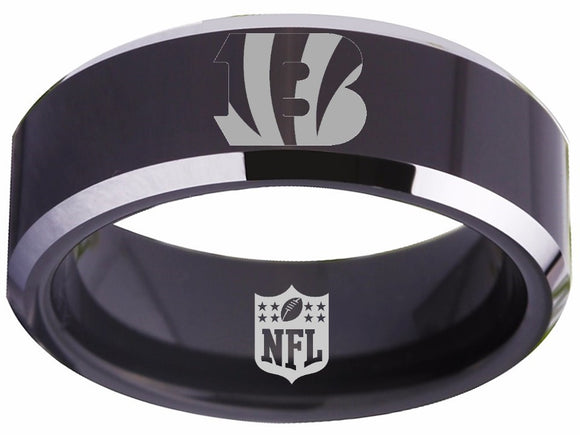 Cincinnati Bengals Ring 8mm Black  & Silver Tungsten Wedding Ring #bengals