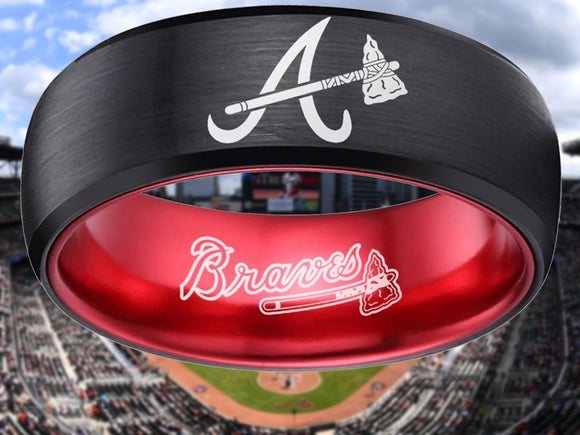 Atlanta Braves Ring Braves Logo Ring Black and Red MLB Wedding