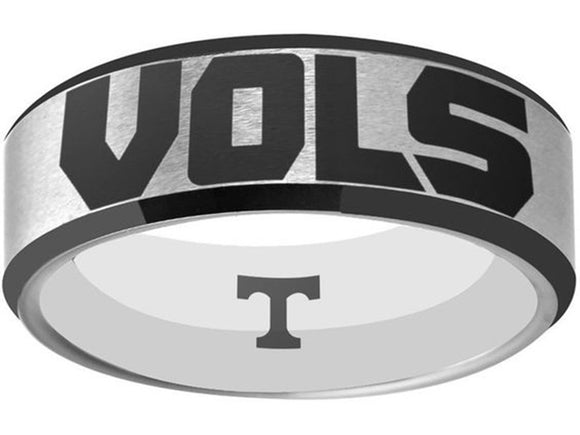 Tennessee Vols Ring Volunteers Logo Ring matte Silver & Black Wedding Band