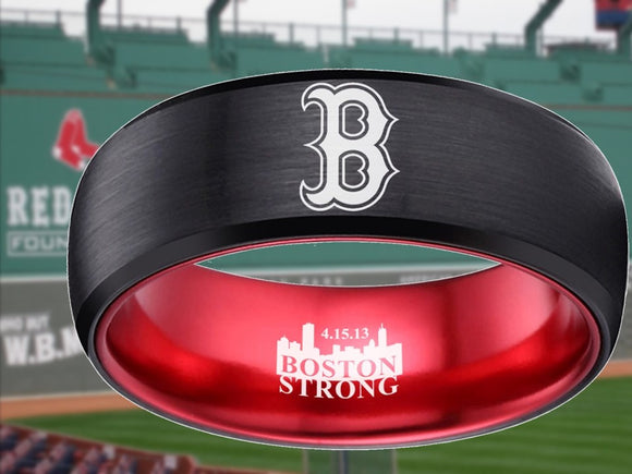 Boston Red Sox Ring Black & Red Wedding Ring Boston Strong Sizes 6 - 13