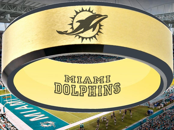 Miami Dolphins Ring Gold & Black Tungsten Wedding Ring #miami #dolphins #miamidolphins