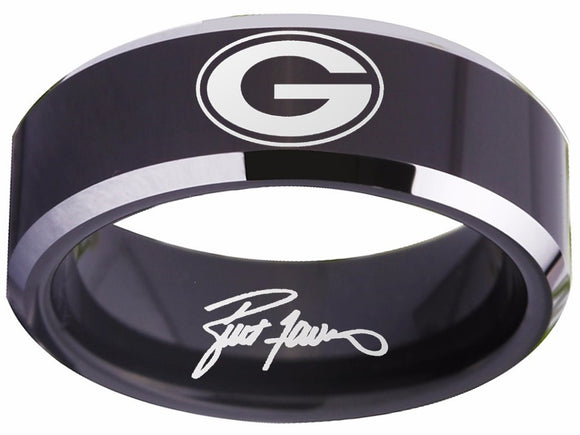 Green Bay Packers Ring | Black & Silver Wedding Band | Sizes 4-17