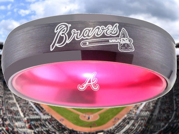 Atlanta Braves Ring Black & Pink Tungsten Wedding Ring Sizes 6 - 13 #atlanta #braves