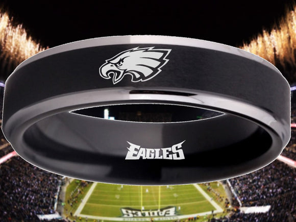 Philadelphia Eagles Ring Black & Silver Wedding Ring #philadelphia #eagles #nfl
