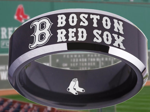 Boston Red Sox Ring Red Sox Wedding Ring Black & Silver Size 4 - 17 #boston #redsox