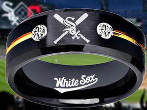 Chicago White Sox Ring Black & Gold CZ Wedding Ring Sizes 6 - 13 #whitesox #mlb