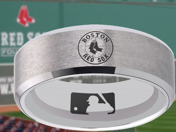 Boston Red Sox Ring Red Sox Wedding Ring Matte Silver Sizes 6 - 13