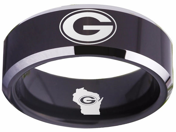 Green Bay Packers Ring Black Ring 8mm Tungsten #packers #nfl