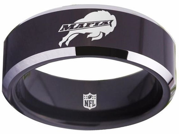 Buffalo Bills Ring Bills Mafia Logo Ring 8mm Black & Silver Ring Tungsten NFL Ring #bills #billsmafia