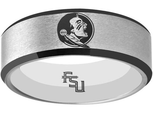 Florida State Seminoles Ring FSU Logo Ring Wedding Band matte Silver & Black #fsu #ncaa